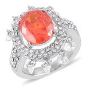 Sim Orange/White Diamond Stainless Ring NWT!
